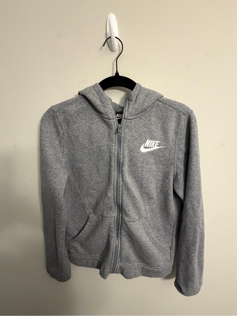 Nike Kids Gray Full-Zip Hooded Sweatshirt with White Logo